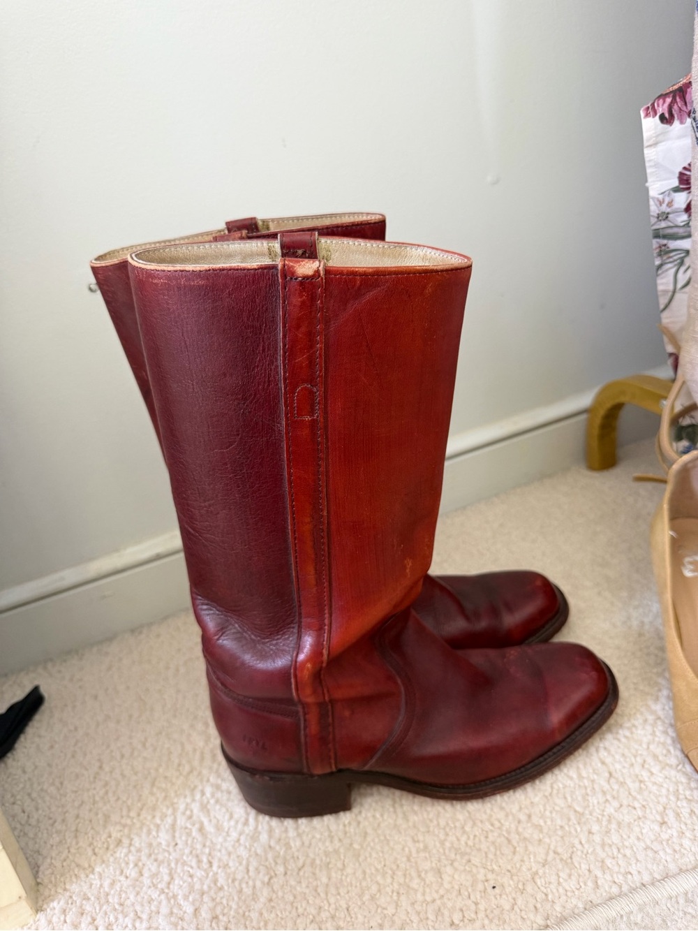 Frye Burgundy Leather Tall Boots Men’s 9D probably Women’s 10.5